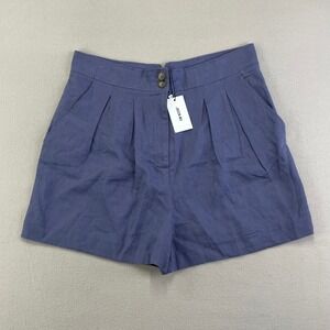 NEW Jason Wu Linen Shorts Womens 12 Blue High‎ Rise Pleated Loose Lagenlook